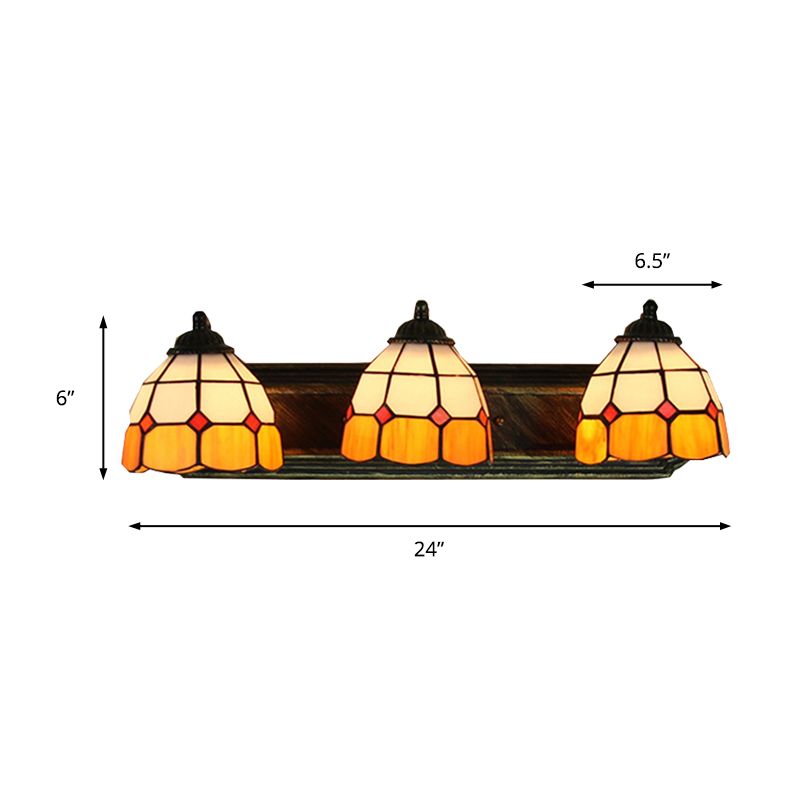 Grid Patterned Wall Mount Light Tiffany Orange and White Glass 3 Heads Bronze Sconce Light
