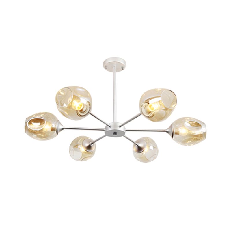 Modernist 3/6/8 Lights Hanging Chandelier Black/Chrome Sputnik Suspension Pendant with Blue/Amber Glass Shade