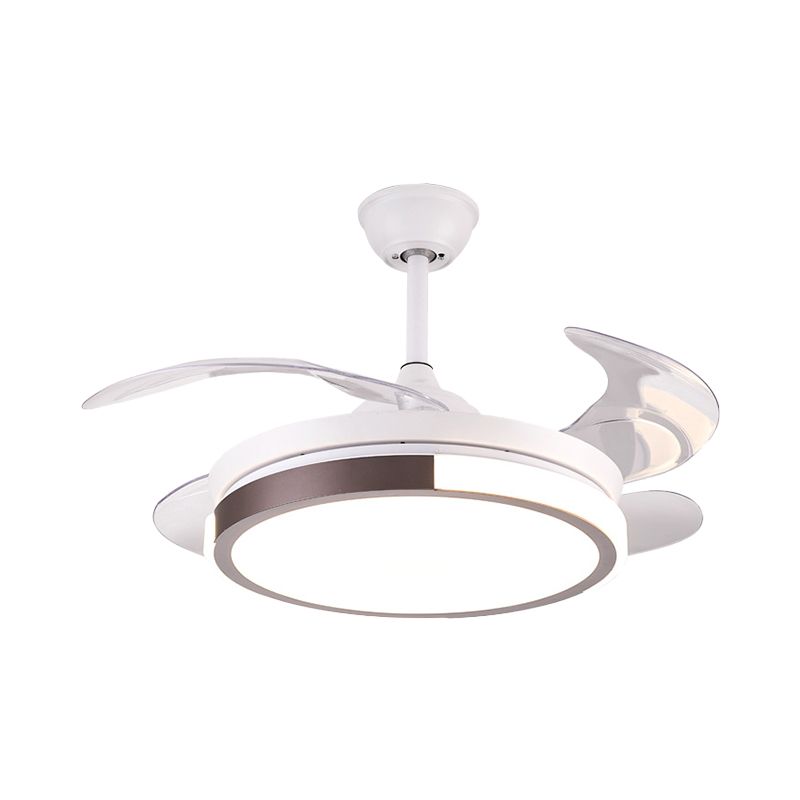 Modernist Round Hanging Fan Light Metallic Living Room LED Semi Flush Mount in Brown/White/Gold with 4 Blades, 42" Wide