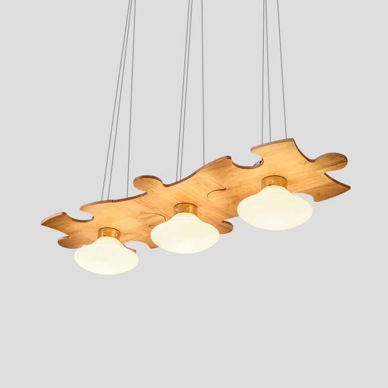 Cream Glassfish Multi Light Multi Light Modernista Lampada a sospensione a 3 luci con raggio di legno puzzle puzzle