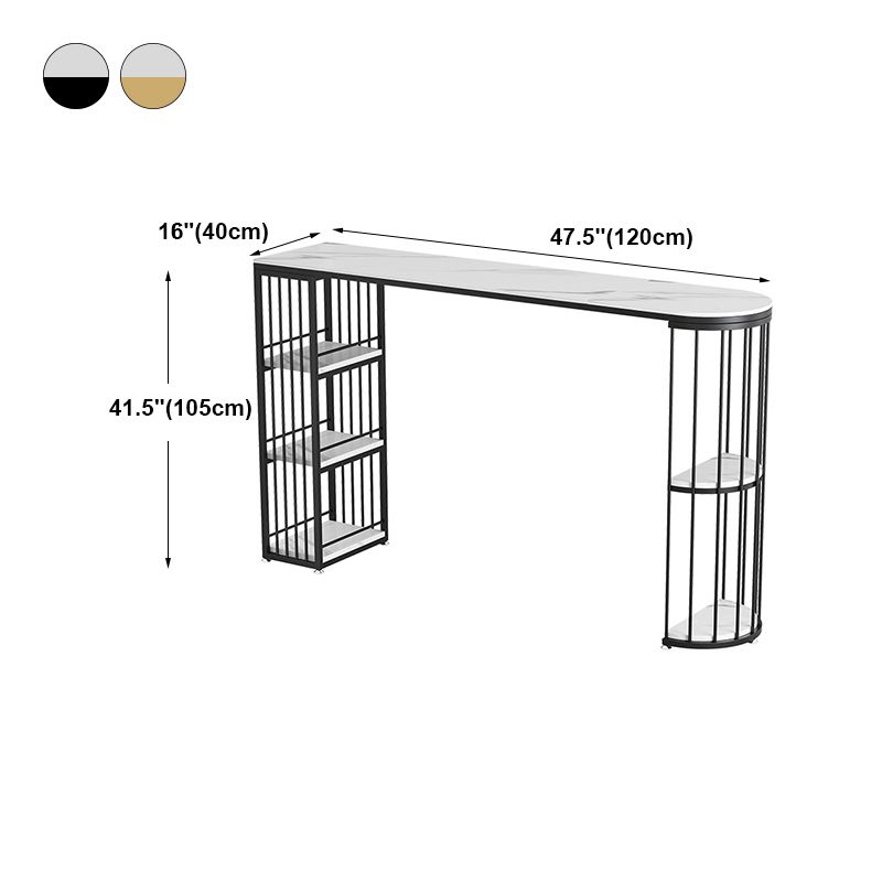 Industrial Style Iron Bar Table Faux Marble White Top 41.3"H Bistro Table with Storage
