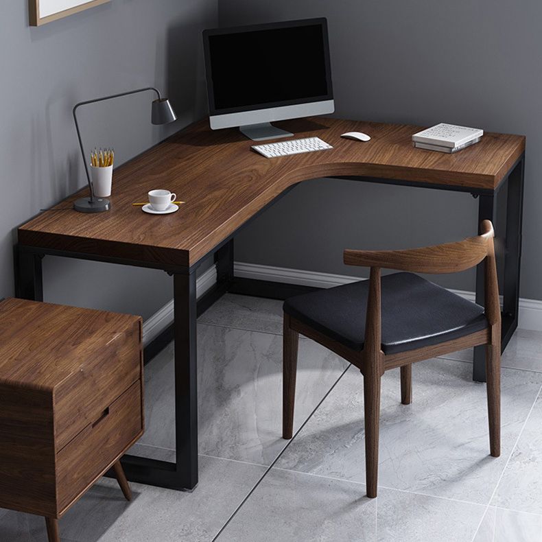 Solid Wood Writing Desk Industrial L-Shaped Task Desk for Home Office