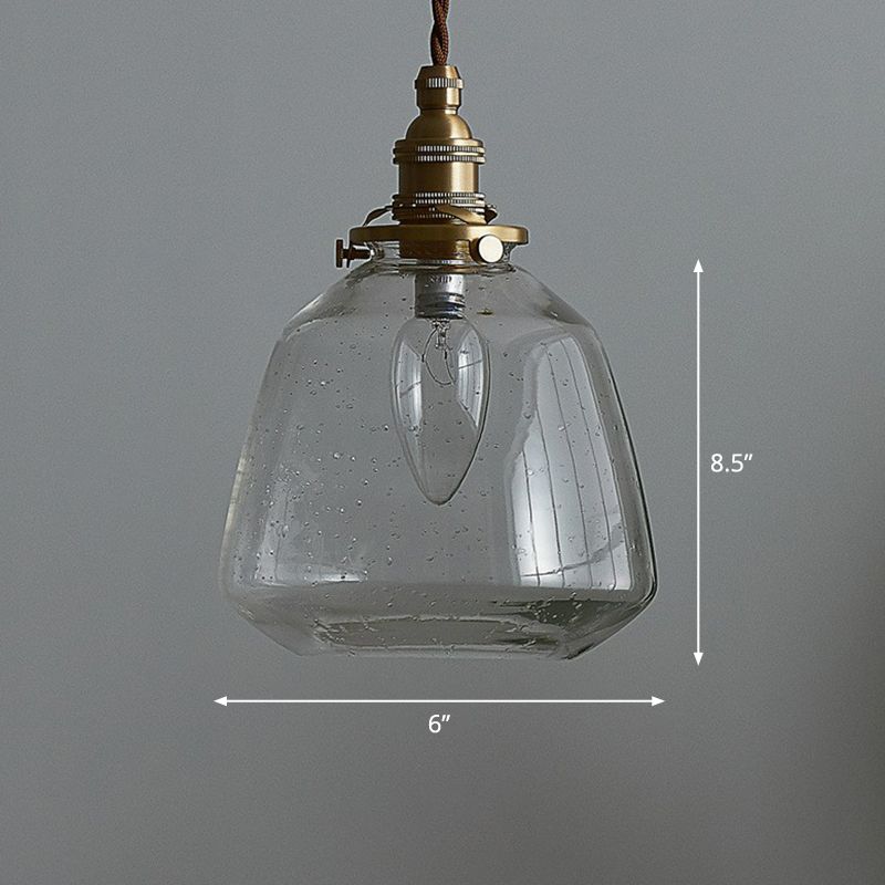 Single-Bulb Hanging Lamp Vintage Tapered Shade Glass Lighting Pendant for Restaurant