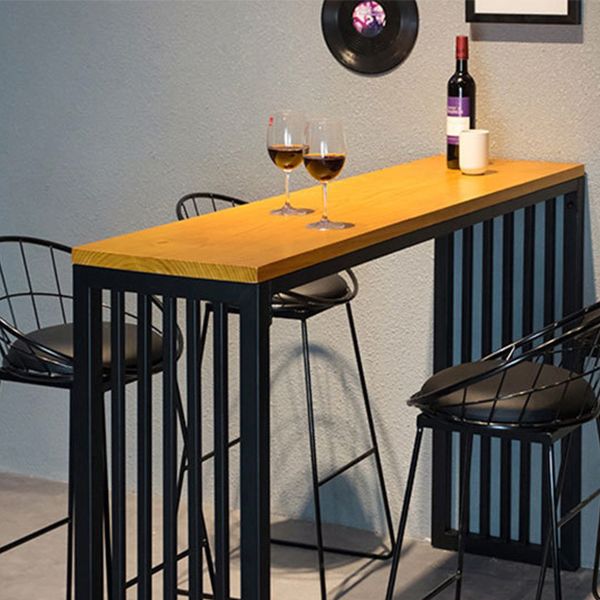 Modern Style Bar Table in Solid Wood and Metal Brown Balcony Bar Table