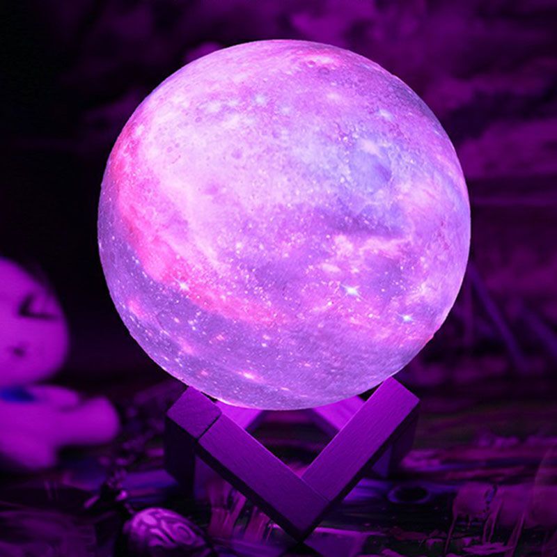 Galaxia morada Lámpara esférica de la noche Luz de mesa de plástico para niños con base de madera