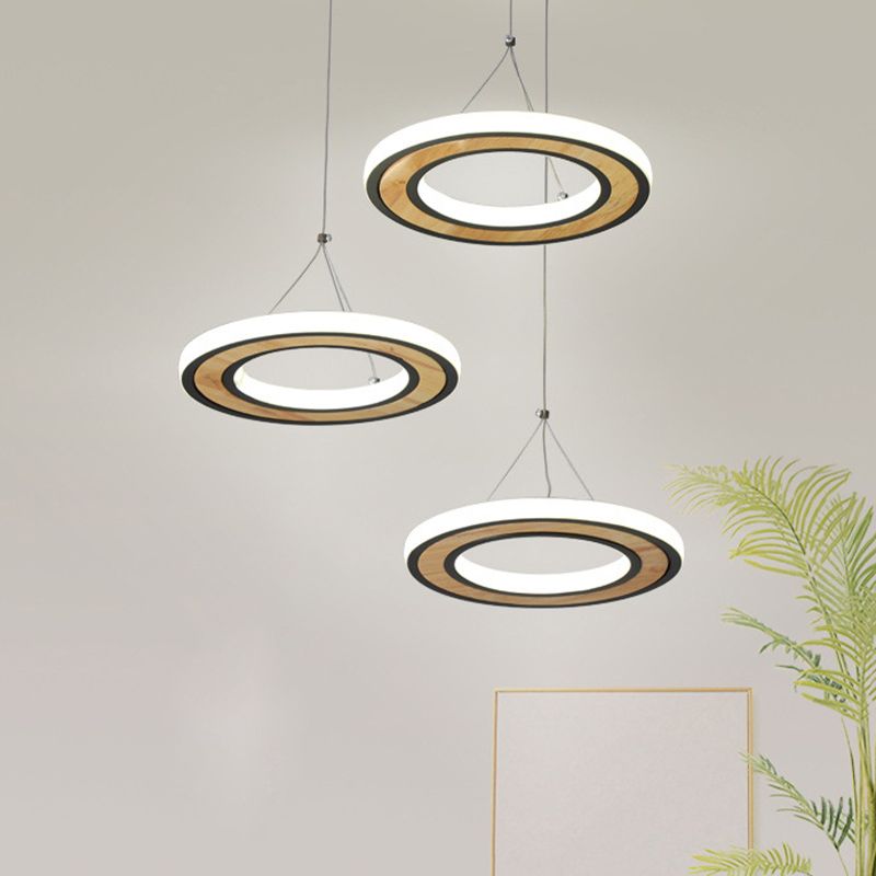 Metal Ring LED Ceiling Lighting Modern Style 3 Lights Multi Lamp Pendant in Black for Living Room