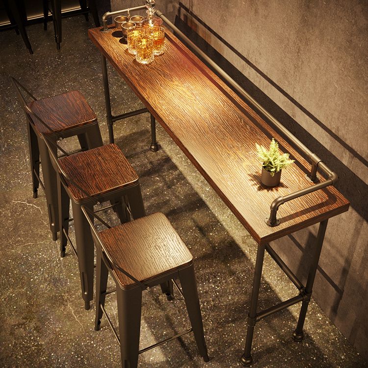 Pine Wood Top Bar Table Rectangular Industrial Bar Table with Trestle Base