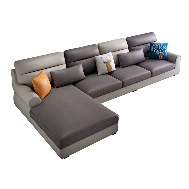 Recessed Arm Sofa and Chaise L-Shape Pillow Back Cushion Sectional