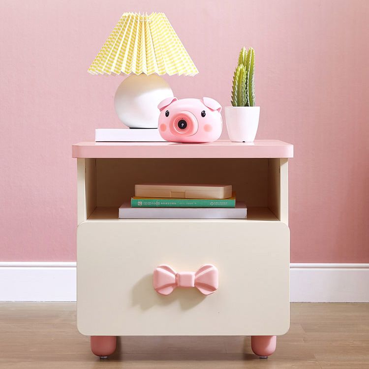 White and Pink Kids Nightstand Wooden Kids Bedside Table with Drawers