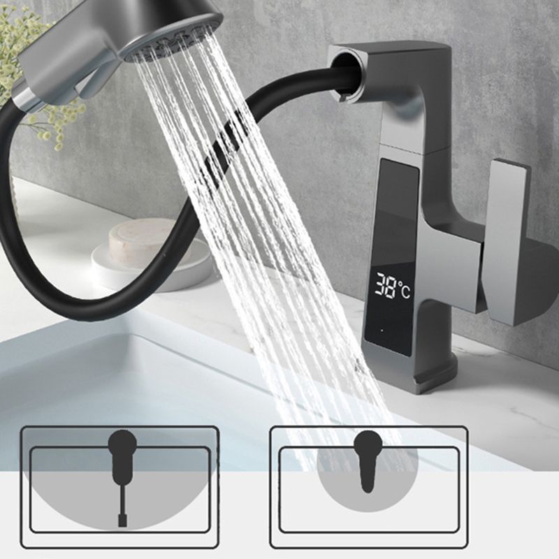 Modern Faucets Black and Silver 1-Handle 1-Hole Copper with Pull Out Sprayer Faucets