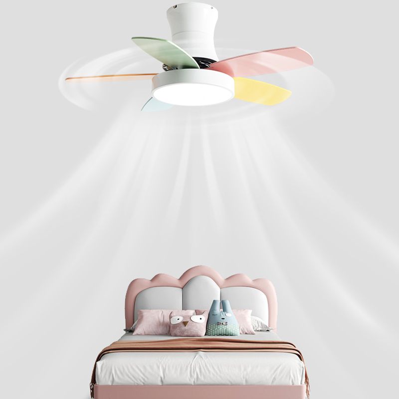 Frequency Conversion LED Ceiling Fan Light Macaron Children's Bedroom Semi Flush Light