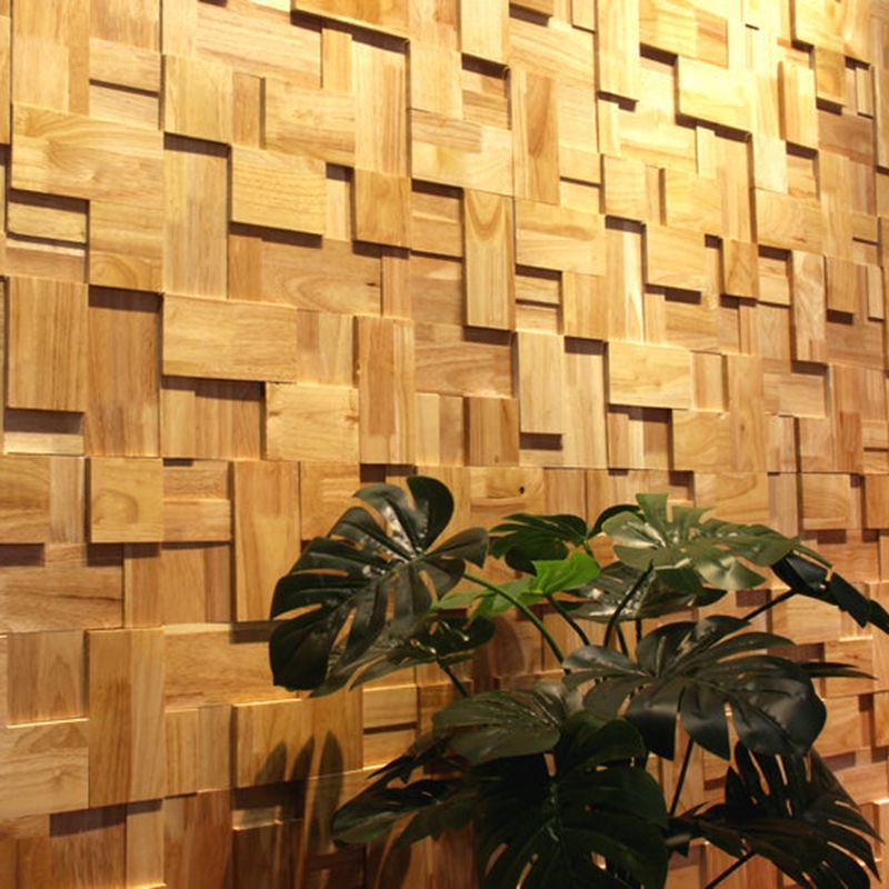 Mosaic Wood Wall Paneling Glue down Living Room Modern Style Wood Plank