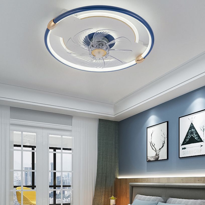 Macaron Ceiling Fan Light Fixture Circular LED Semi Flush Mount Light with Acrylic Shade for Bedroom