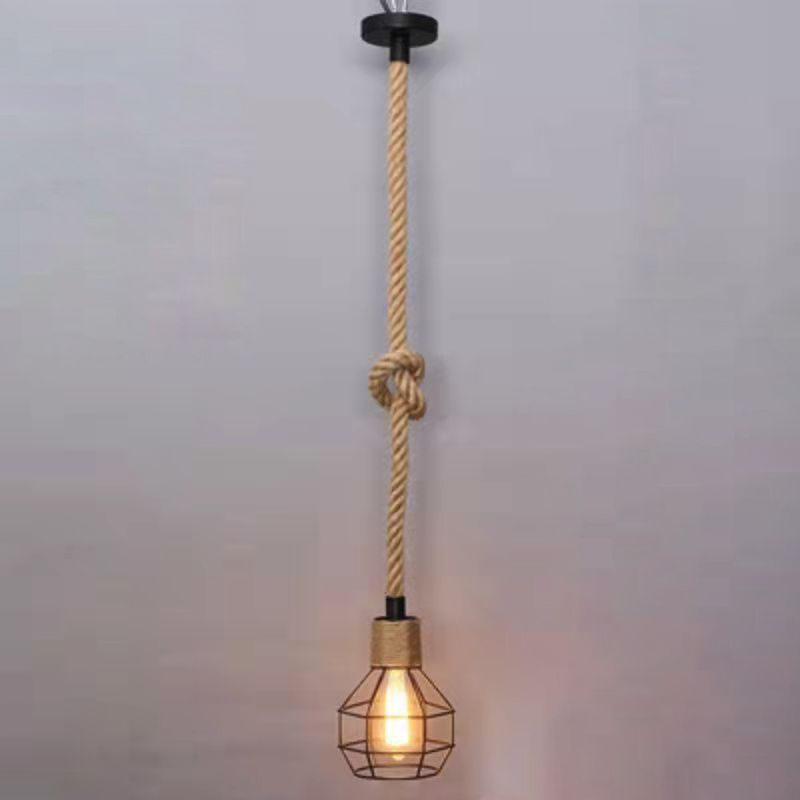 Retro Hemp Rope Chandelier Bar Restaurant Hemp Rope Pendant Hanging Lamp