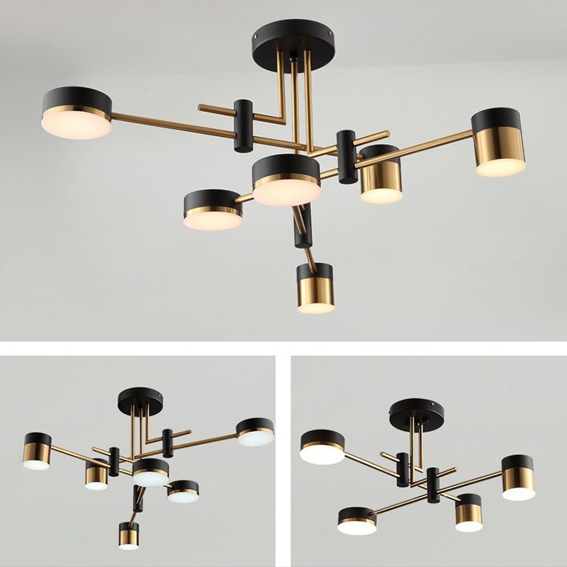 Modern Metal Radial Hanging Chandelier Light Drum Shade LED Suspension Light  in Black for Living Room