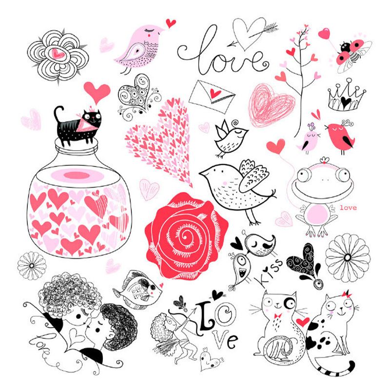 Hand-Print Cartoon Character Murals Childrens Art Smooth Wall Covering in Black-Pink