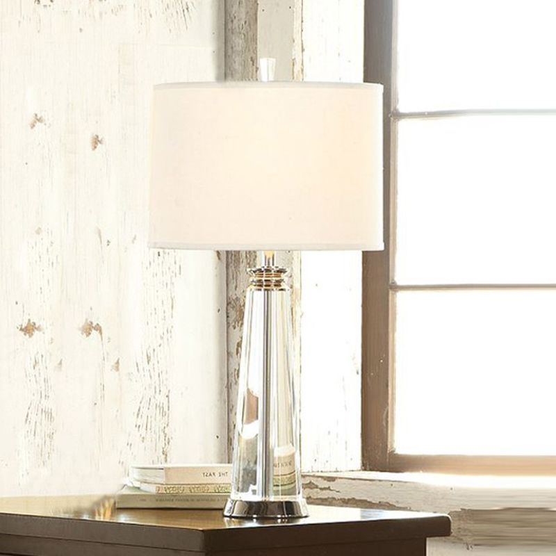 Tapered Table Lamp Simplicity Clear Crystal 1 Bulb White Reading Light, 12"/14" Wide