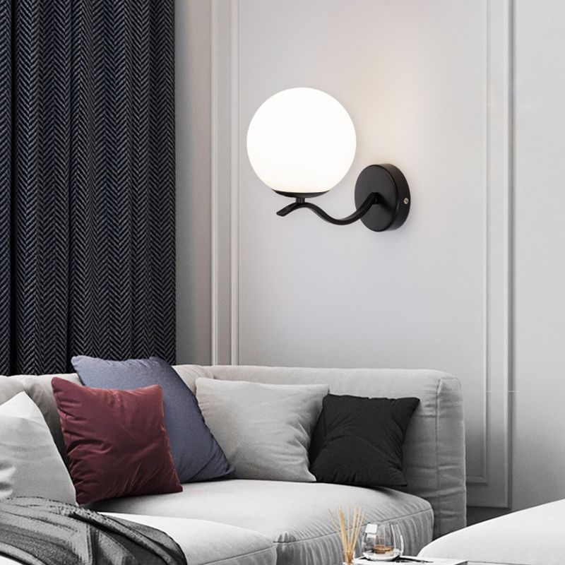 Modern Style Wall Lamp 1-Light Spherical with Glass Shade for Bedroom