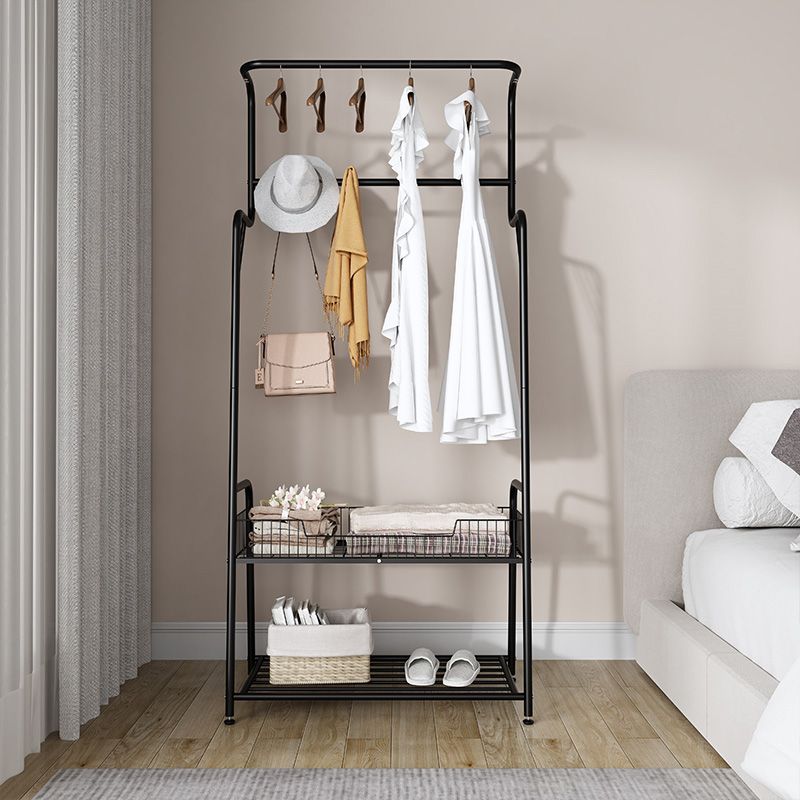 Modern Hall Stand Metal Hanging Rail Storage Shelving and 4 Hooks Coat Rack