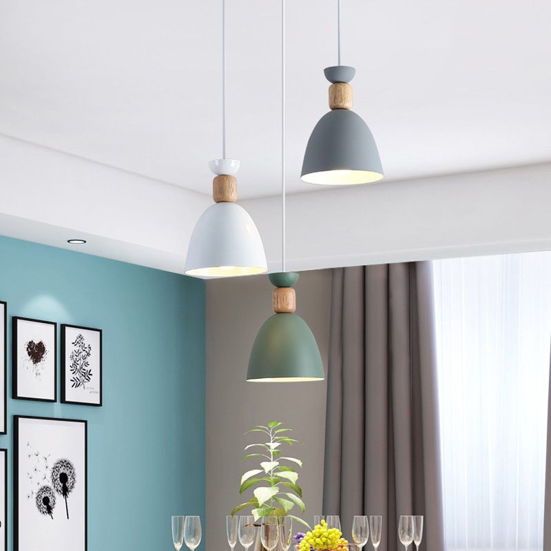 Macaron concis moderne suspension du dôme en bois de la lampe en bois avec nuance de fer laquée