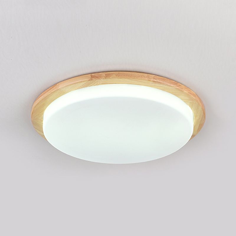 LED Modern Wood Flush Mount Circular Shape Ceiling Lamp with Acrylic Shade for Living Room