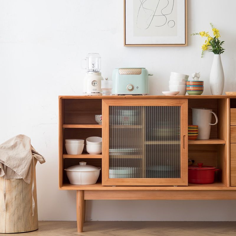 Nordic Style Storage Solid Wood Sideboard Cabinet with Glass Doors