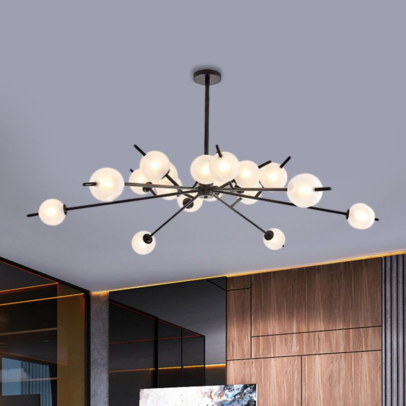 Post Modern Black/Gold Branch Chandelier with Bubble Shade 18 Lights Frosted Glass Hanging Lamp