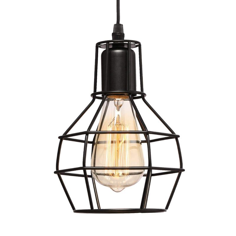 Black 1 Light Ceiling Pendant Light Industrial Metal Wire Globe Hanging Lamp for Kitchen