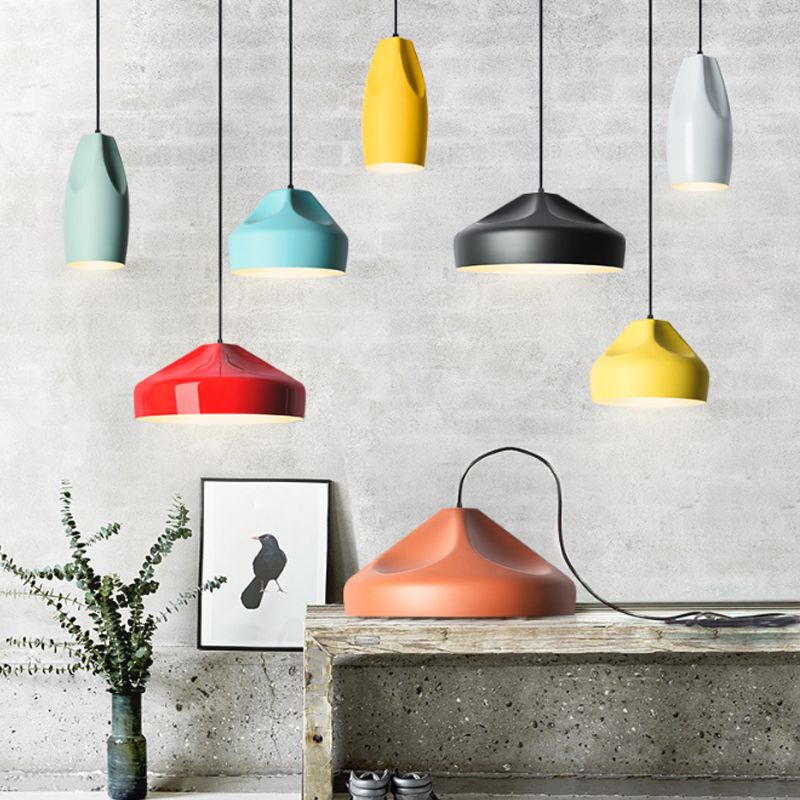 1-Light Bakery Ceiling Pendant Macaron Black/Yellow/Green Hanging Light Kit with Elongated/Bowl Aluminum Shade