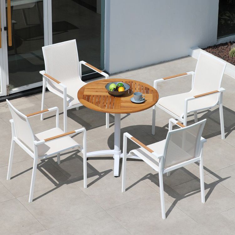 Wood and Metal Patio Table UV Resistant Contemporary Dining Table