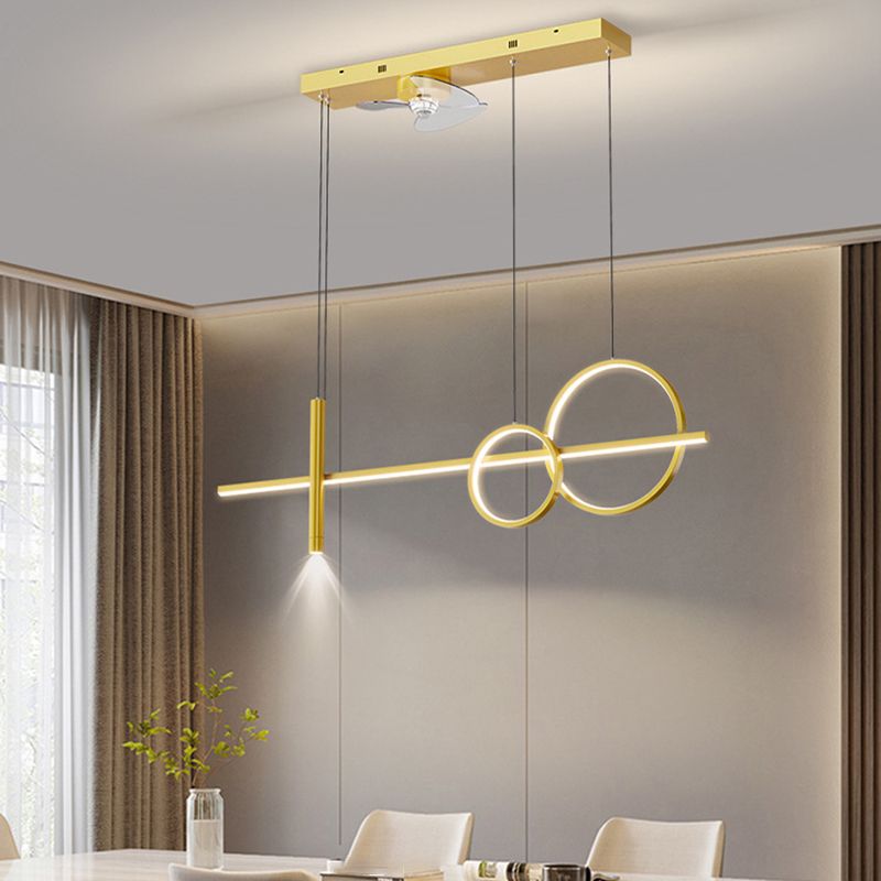 Aluminum LED Ceiling Fan Pendant Modern Linear Fan Lighting in Black / White / Gold