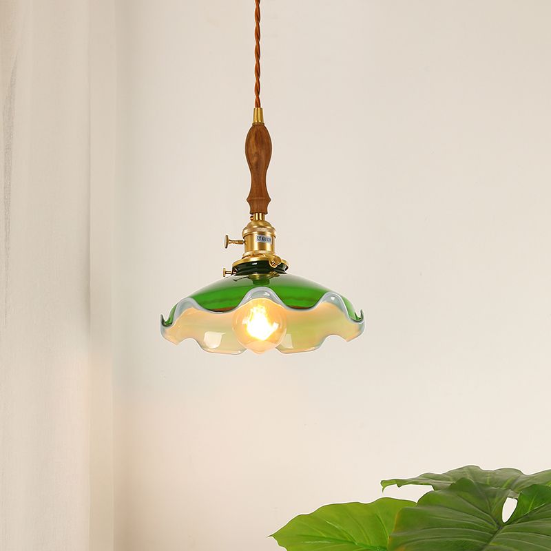 Messing kleine hanglampen vintage groen glas 1-head hanglamp met roterende schakelaar