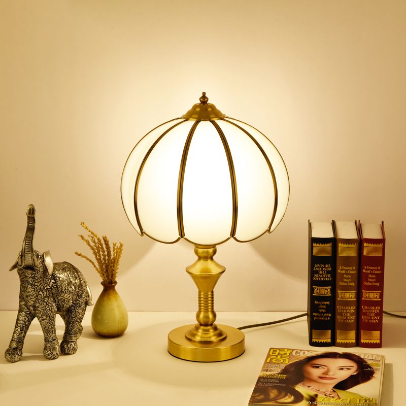 Colonial Gold Table Lamp Scalloped/Flared 1 Light Colonialism Night Lighting with Metal Base for Bedroom