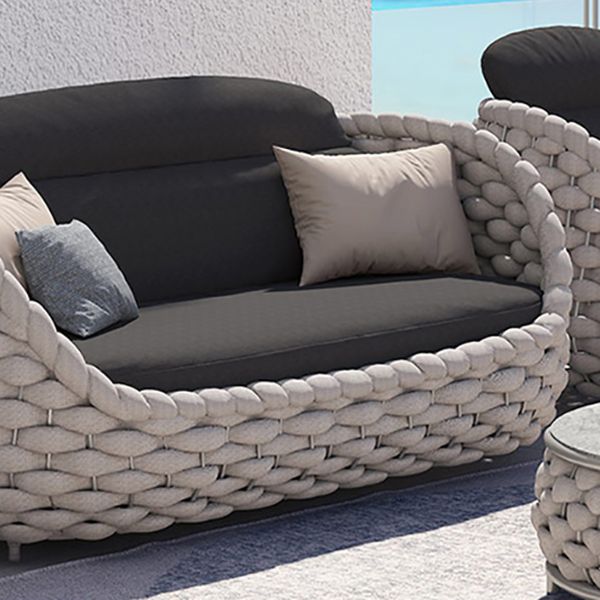 Arc Shape Outdoor Sofa Tropical Style Metal Tuxedo Arm Loveseat