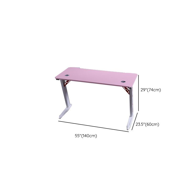 Pink Wood Computer Desk Cable Management T-Shape Writing Desk