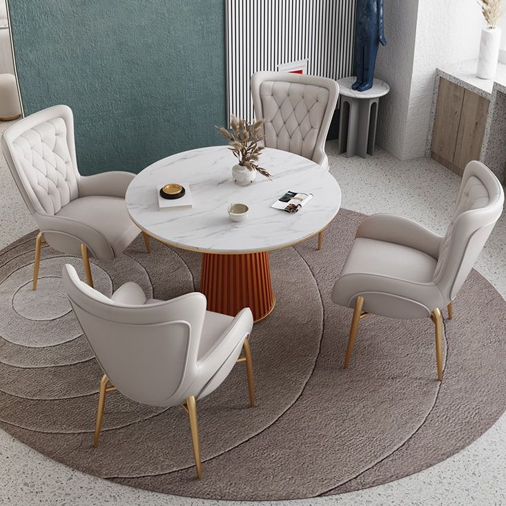 Glam 1/5 Pieces Dining Set Round Stone Dining Table for Dining Room