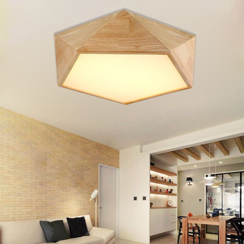 Wood Geometric Shape Flush Ceiling Light Modern 1 Light Flush Mount Light Fixture in Brown