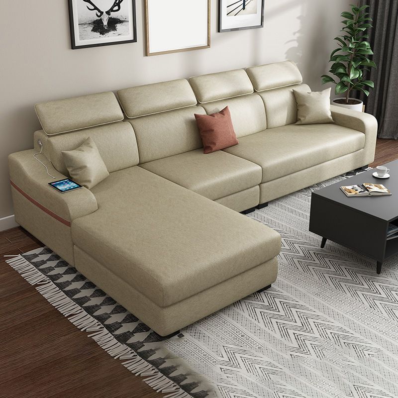 Contemporary Faux Leather/Fabric L-Shape Sofa with Pillow Top Arm