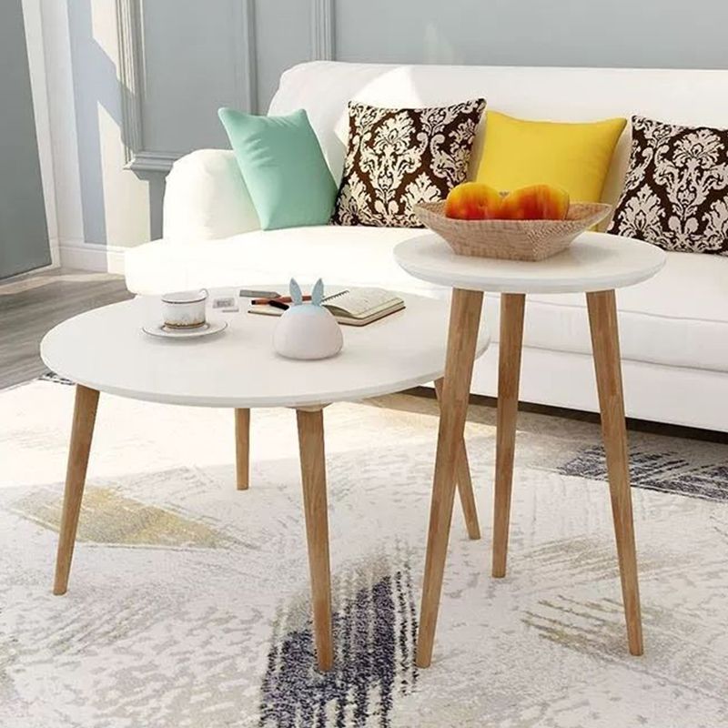 Solid Wood Nordic 3 Legs Side Table Natural/White Round End Table