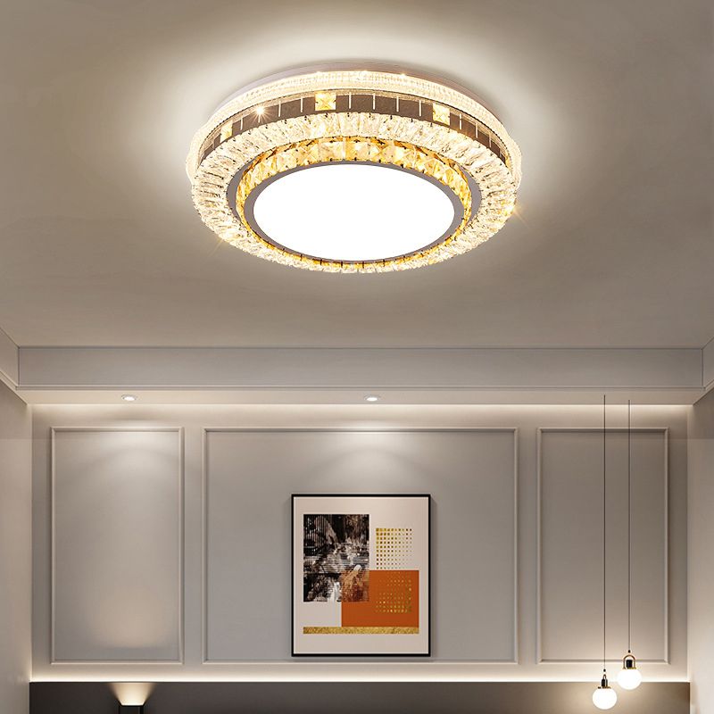 Modern Round Crystal Flush Mount Stainless Steel Ceiling Flush Light Fixture