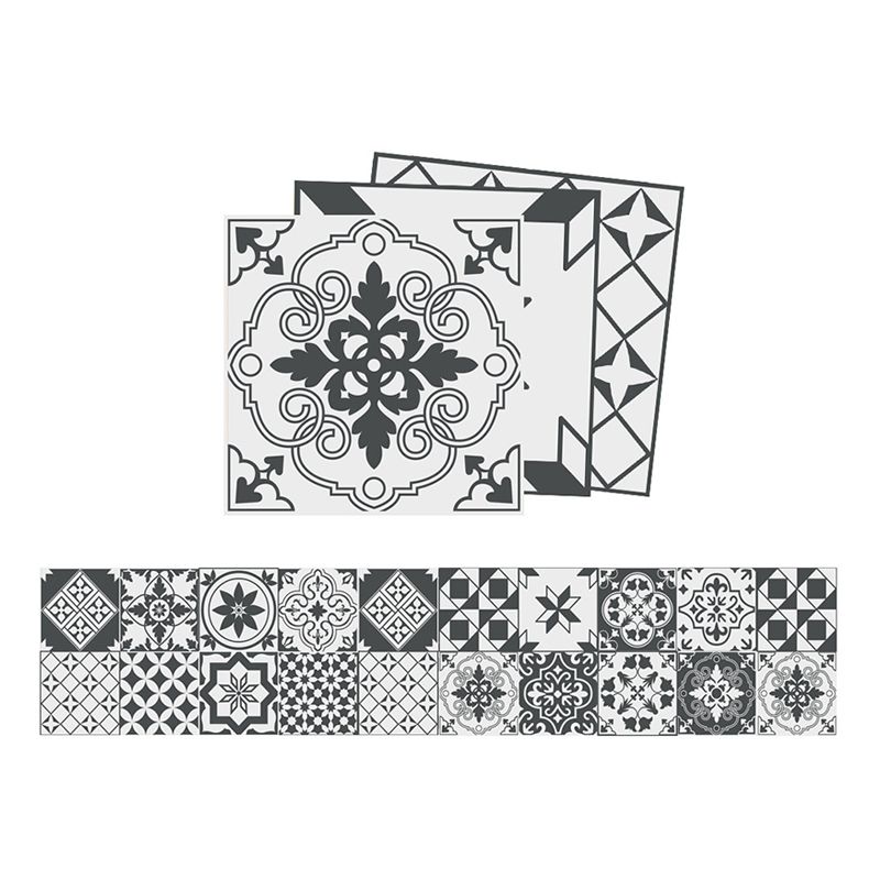 Bohemia Flower Tile Wallpaper Panel Black-White Self Adhesive Wall Art for Kitchen