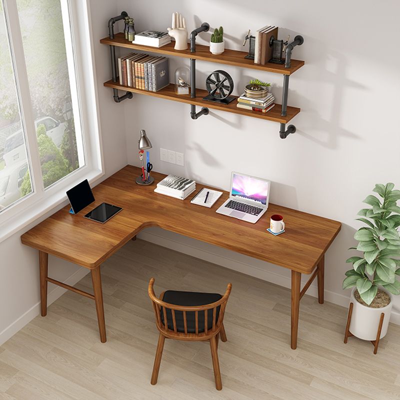 Industrial L-Shape Office Desk Solid Wood Writing Desk for Office