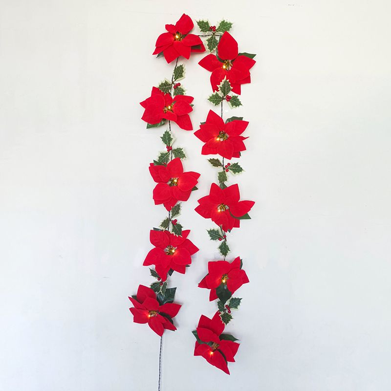 6.5ft Red Flower String Lighting Art Deco 10-Light Fabric Festive Light