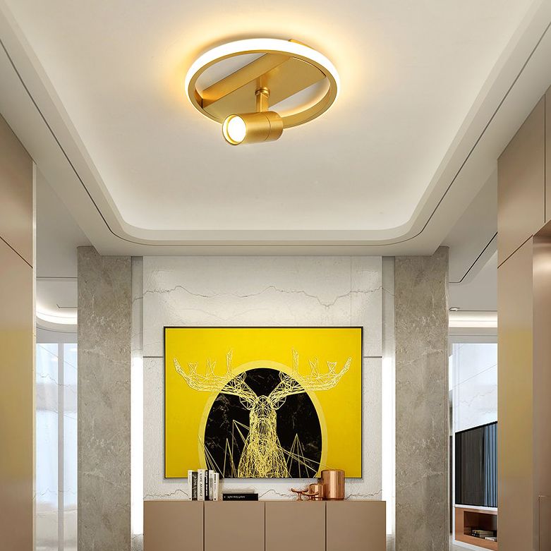 Gold 1-Light LED Semi Flush Ceiling Fixture in Modern Minimalist Style Acrylic Indoor Flush Mount