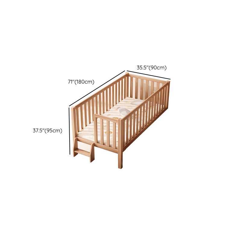 Contemporary Natural Nursery Crib in Solid Wood Convertible Crib