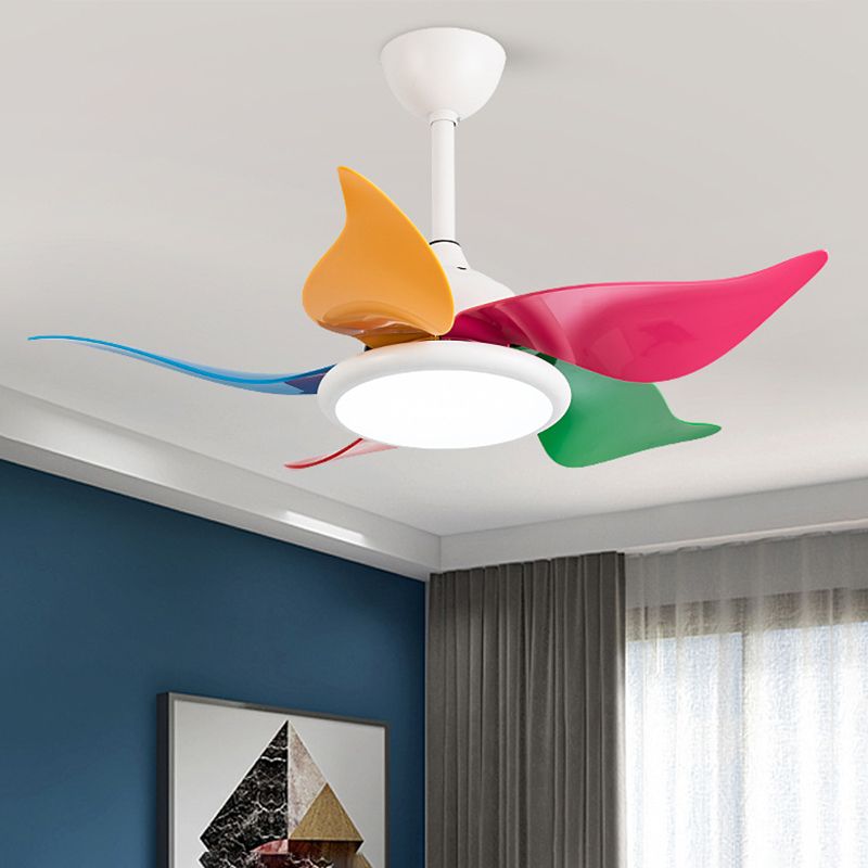 Colorful Round Hanging Fan Light Macaron Style Metal Bedroom LED Semi Flush Mount Lampe