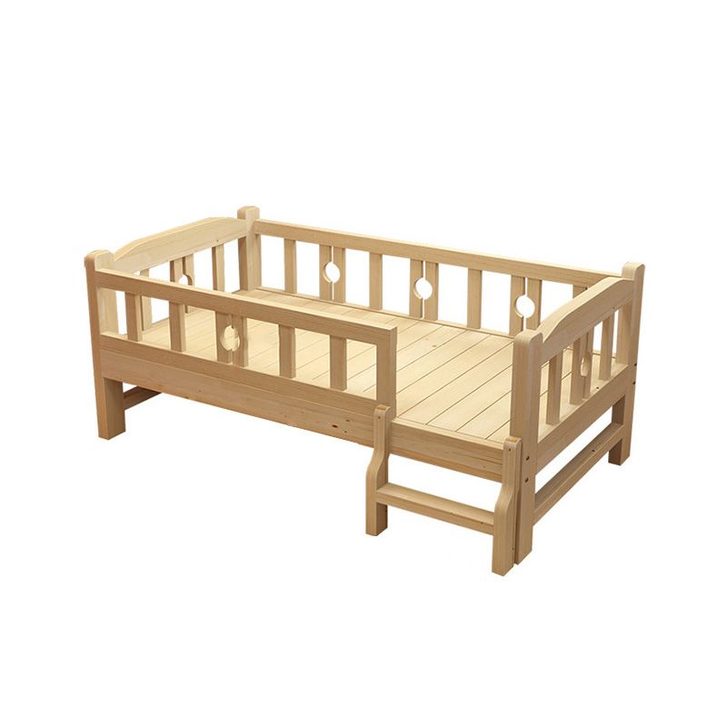 Contemporary Solid Wood Standard Bed with Detachable Guardrails in Natural