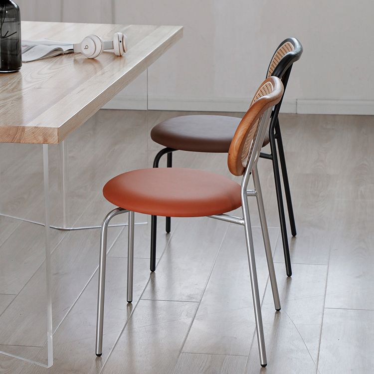 PU Leather Armless Dining Chair Contemporary Cane Back Dining Chair