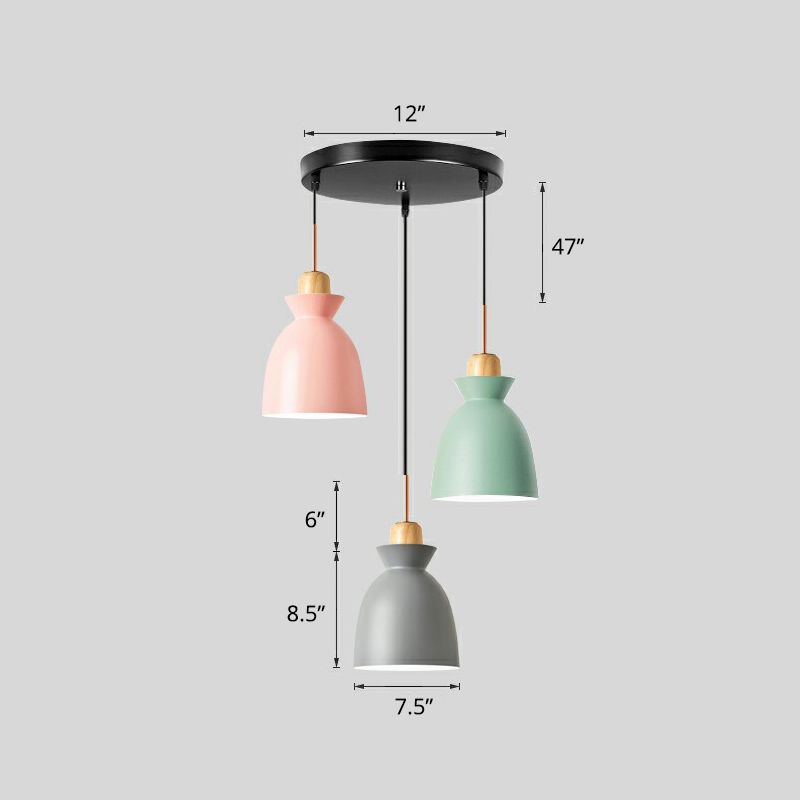 Macaron 3-Light Pendant Lamp Black Geometric Multi Ceiling Light with Metal Shade for Restaurant