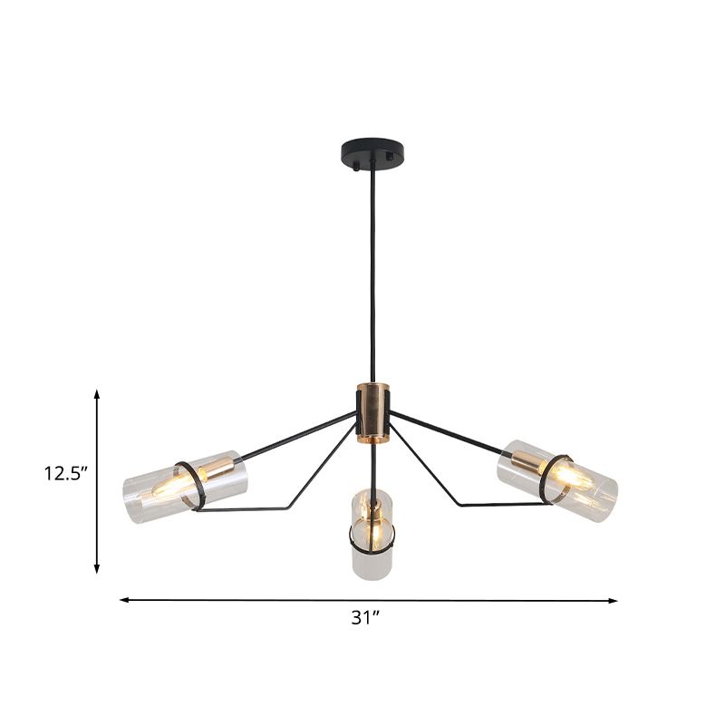 Sputnik Clear/Smoke Glass Lampadario industriale 3/6 teste lampada appesa alla camera da letto in nero